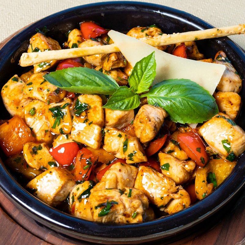Chicken Piccata in lemon-caper sauce with pasta